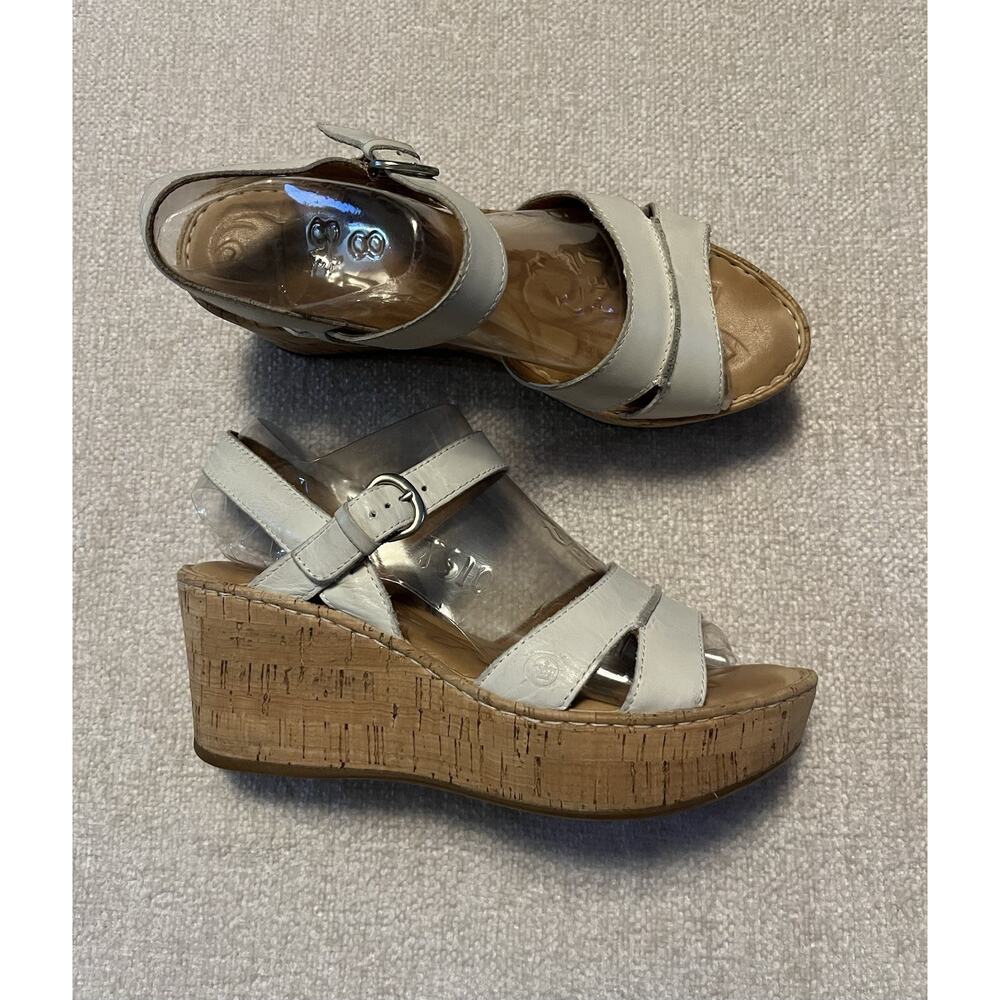 Born Tayen Women's Open Toe Leather Wedge Sandals Size 7 D64311 Off-White